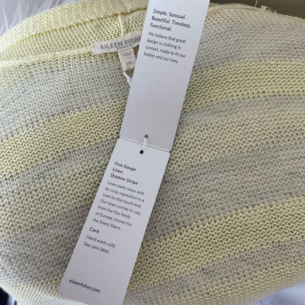 NEW Eileen Fisher Yellow Linen Shadow Stripe Knit Open Front Cardigan Top Set XL - Picture 12 of 15